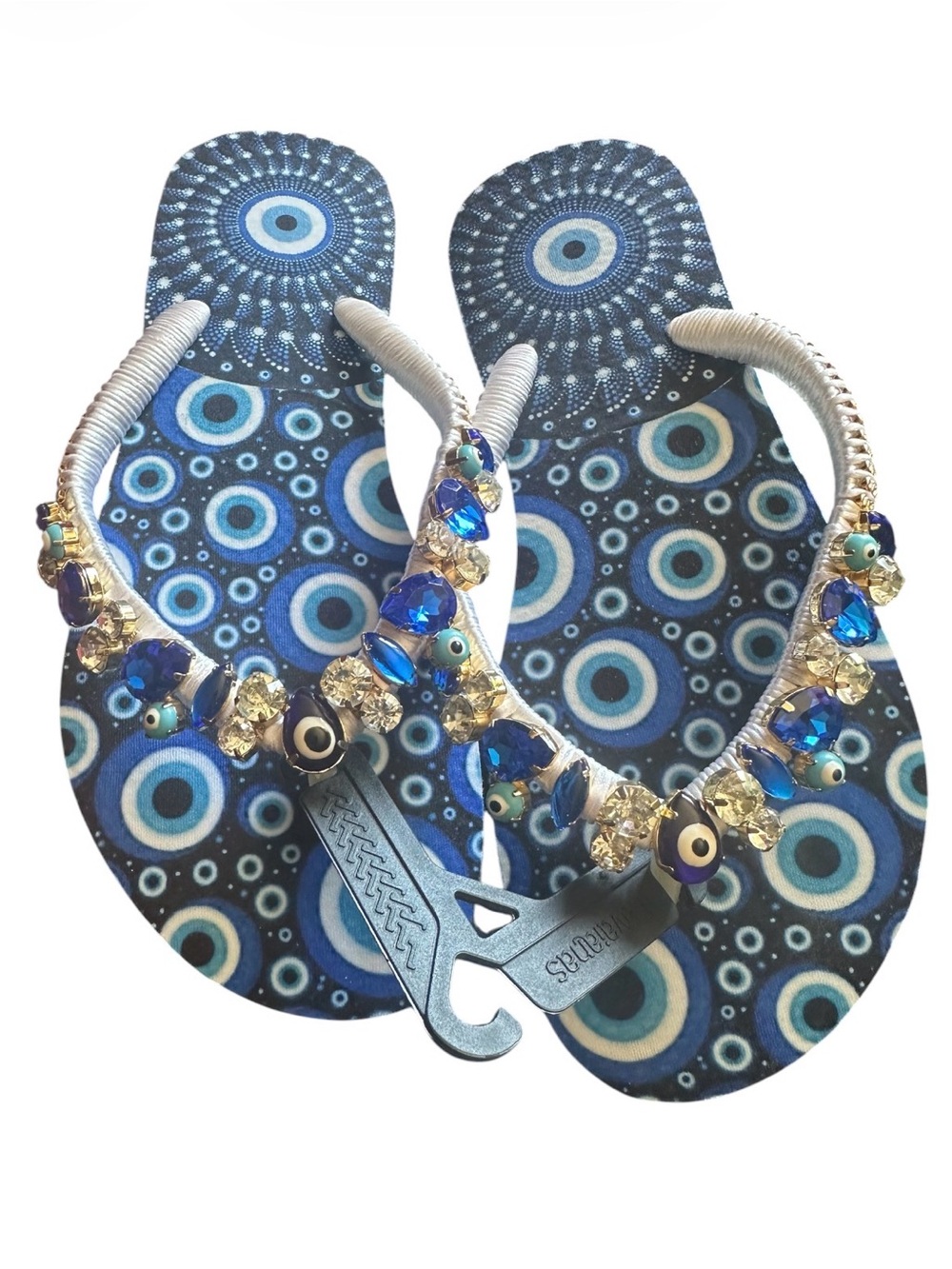 Havaianas hand  Beaded evil eye patterned Women’s Flip Flops. Size 7/8. - Picture 6 of 6